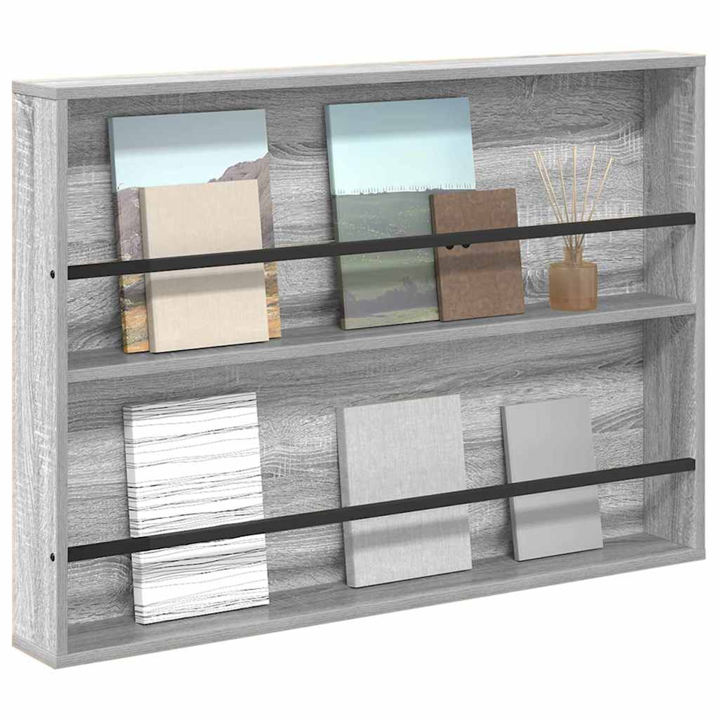 vidaXL Magazine Rack Grey Sonoma 100 x 12 x 70 cm Engineered Wood 3