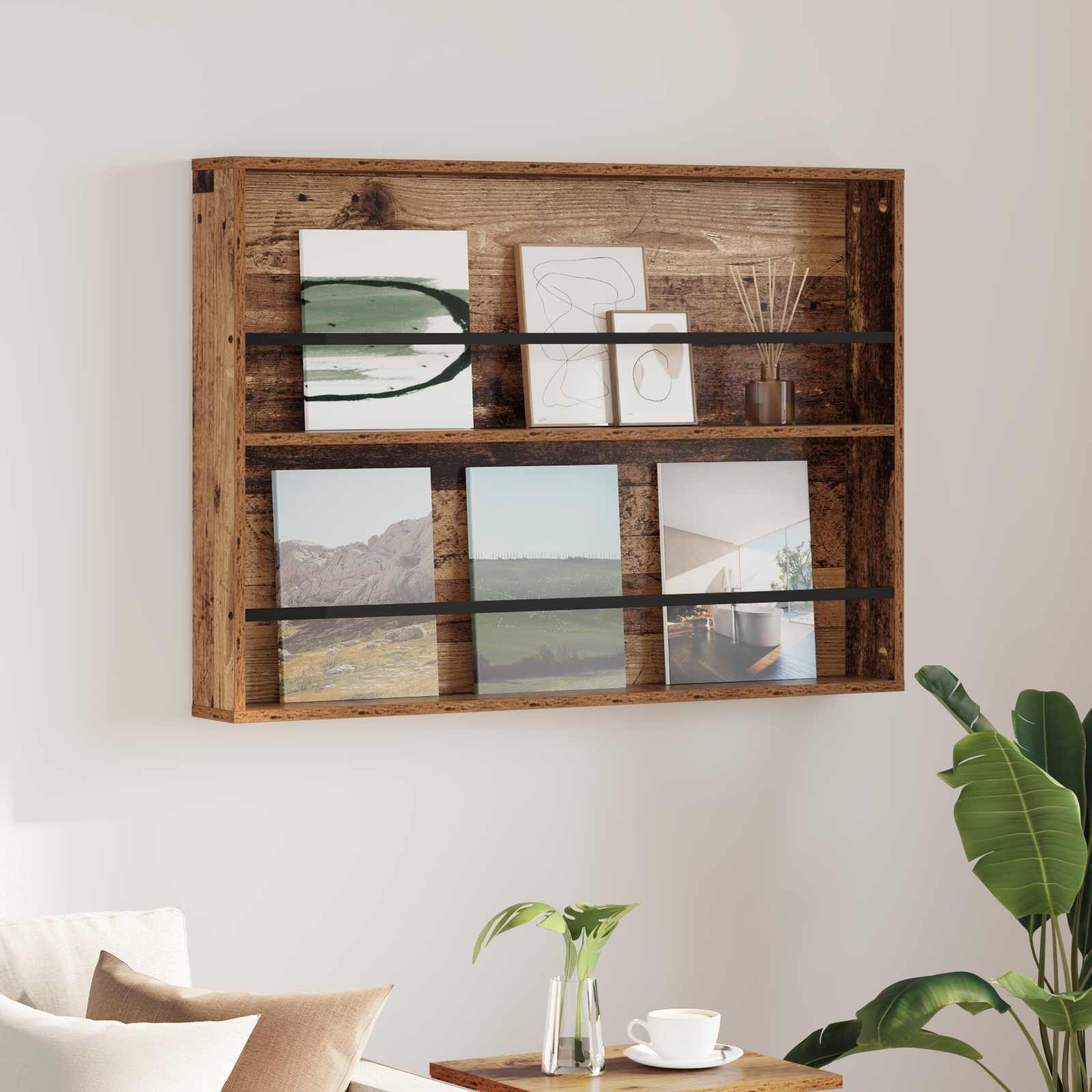 vidaXL Magazine Rack Old Wood 100 x 12 x 70 cm Engineered Wood 1