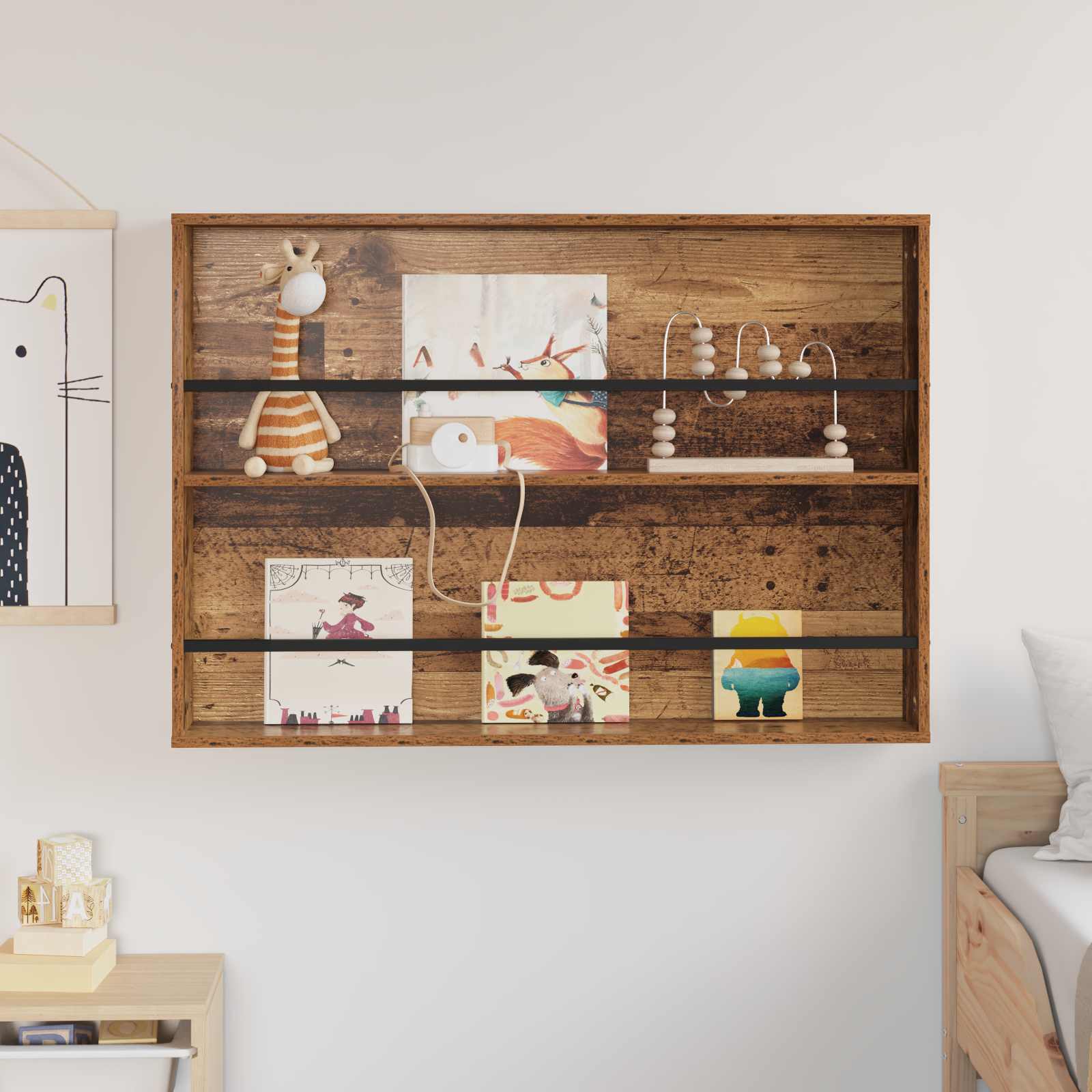 vidaXL Magazine Rack Old Wood 100 x 12 x 70 cm Engineered Wood 4