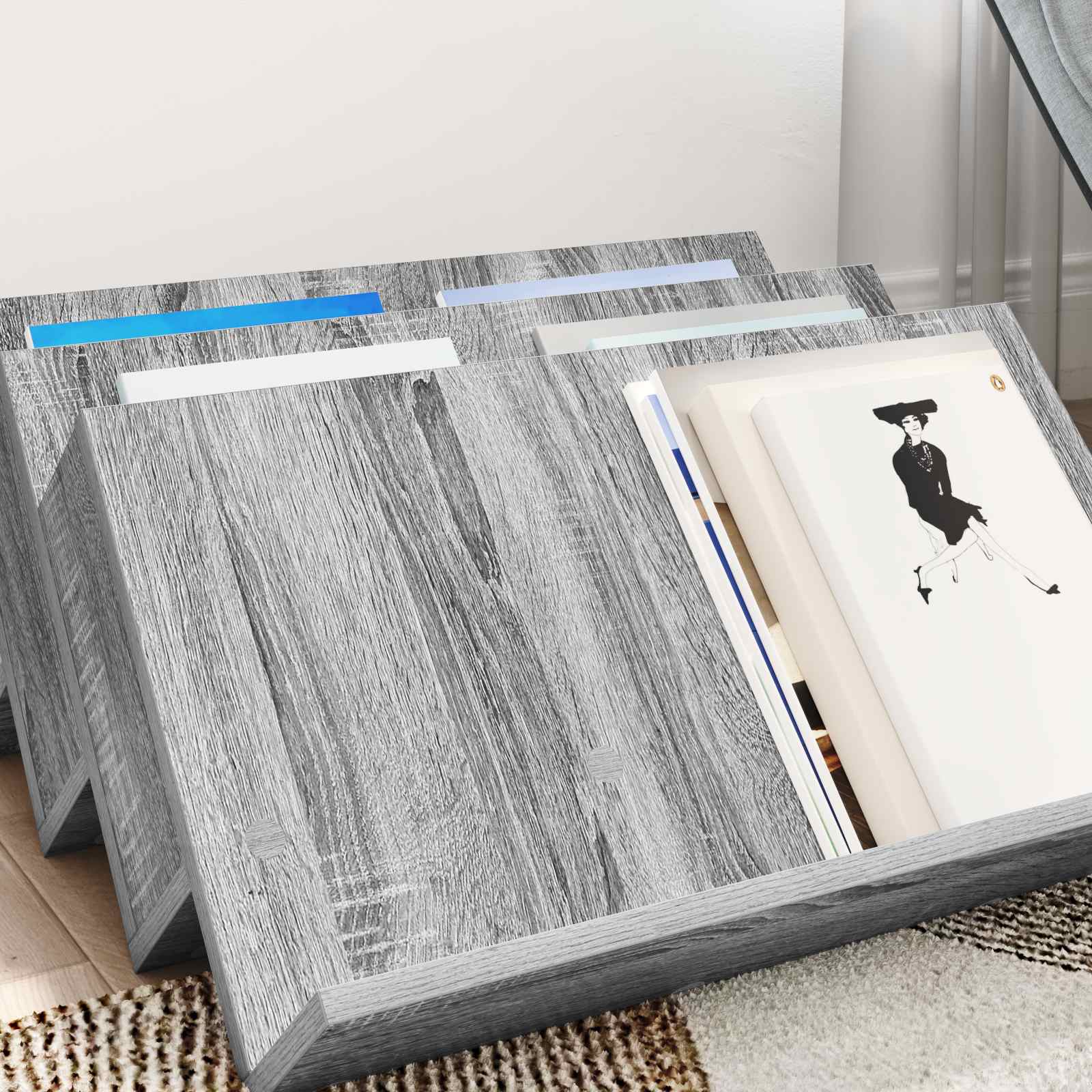 vidaXL Magazine Rack Grey Sonoma 65 x 53 x 28.5 cm Engineered Wood 4