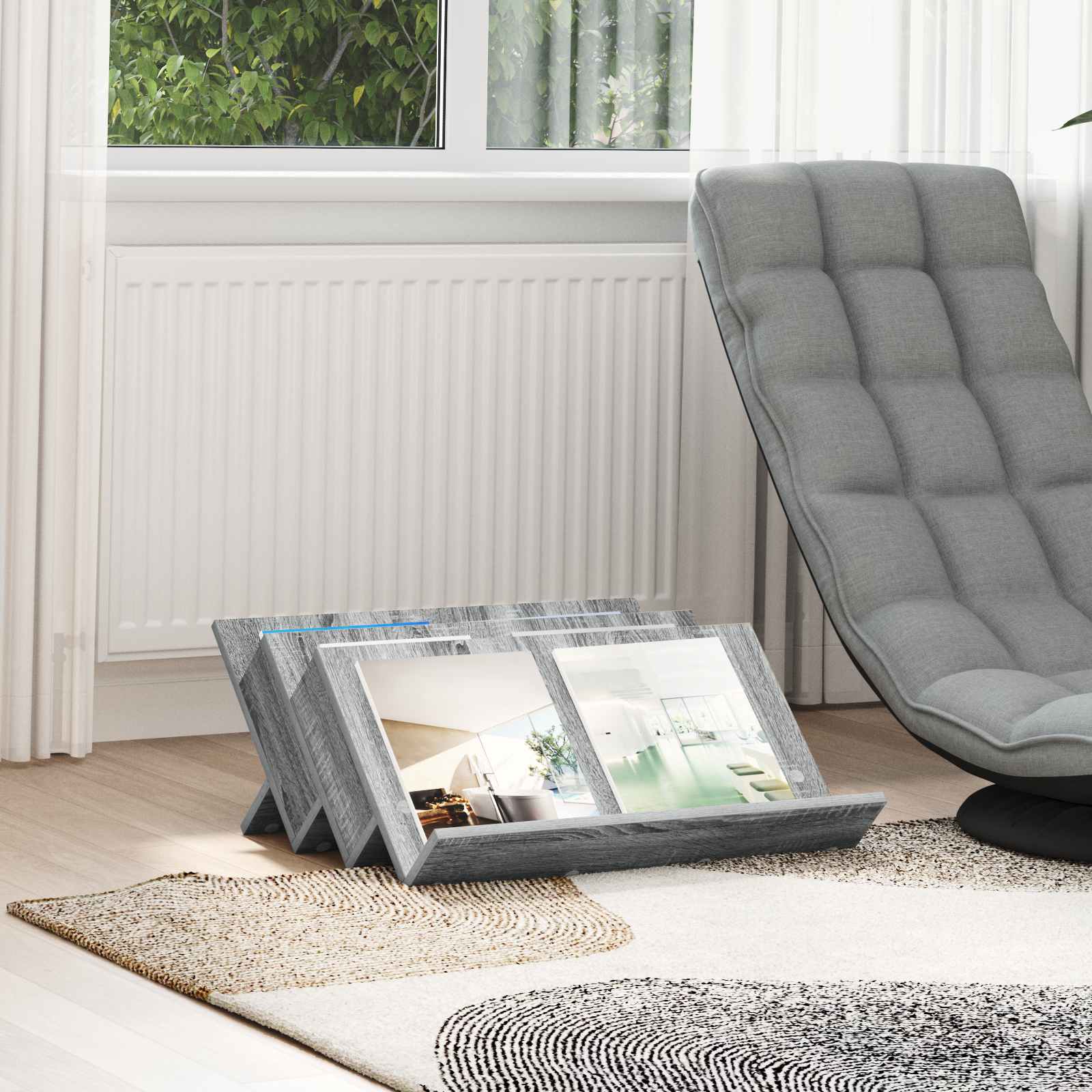 vidaXL Magazine Rack Grey Sonoma 65 x 53 x 28.5 cm Engineered Wood 1