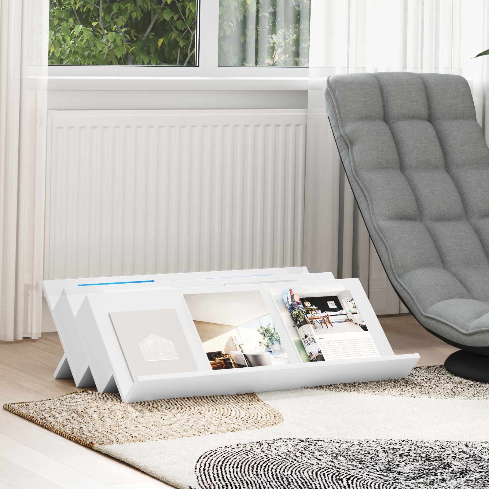 vidaXL Magazine Rack White 90 x 53 x 28.5 cm Engineered Wood 1