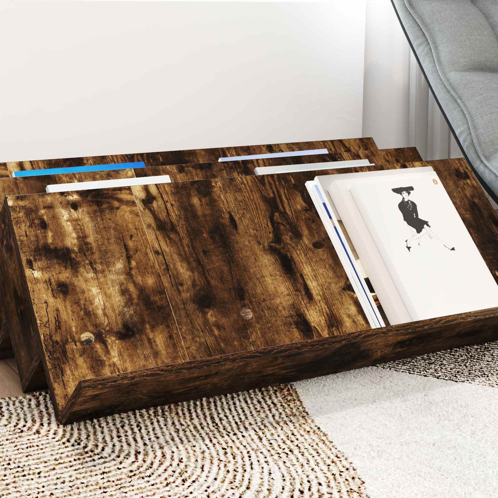 vidaXL Magazine Rack Smoked Oak 90 x 53 x 28.5 cm Engineered Wood 4