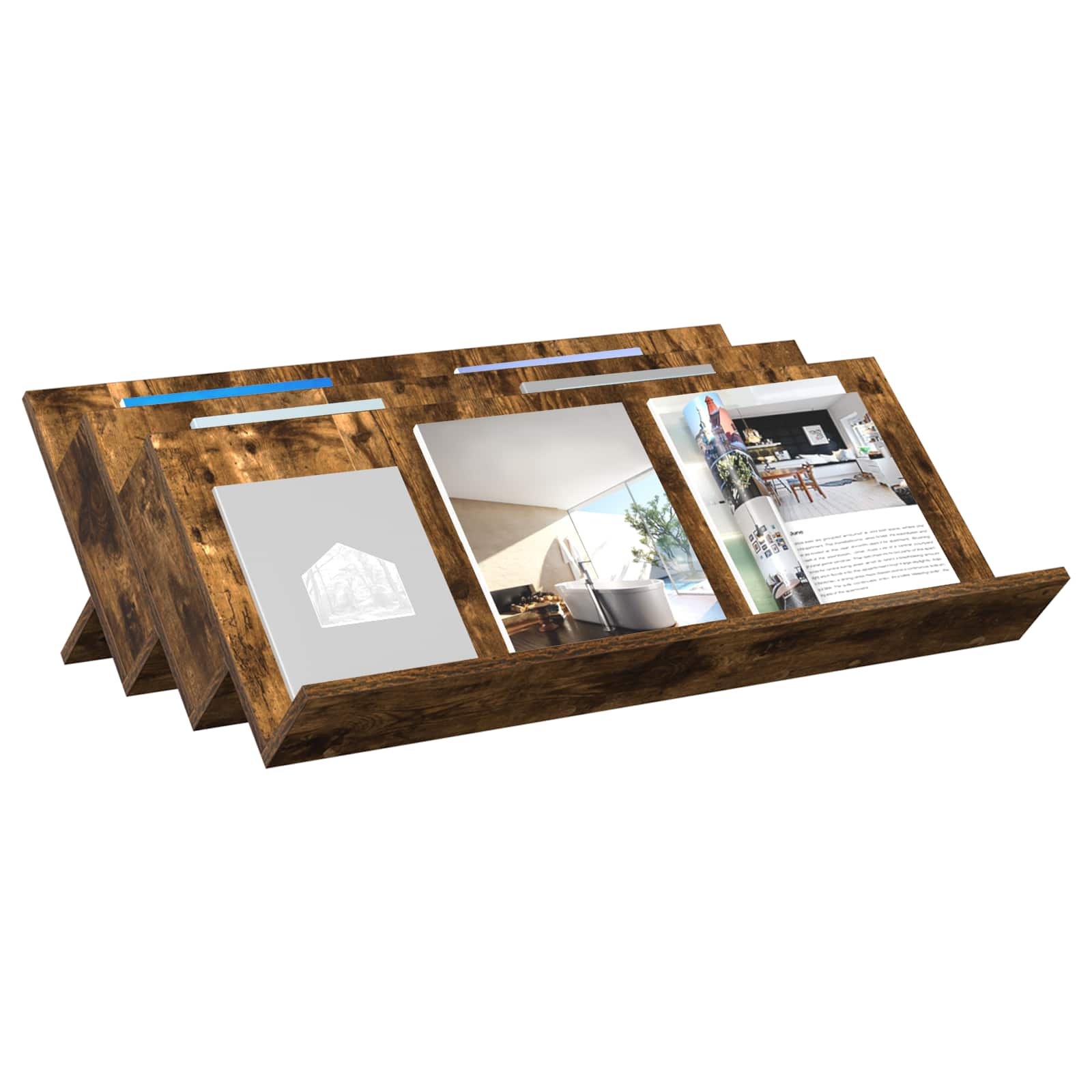 vidaXL Magazine Rack Smoked Oak 90 x 53 x 28.5 cm Engineered Wood 3