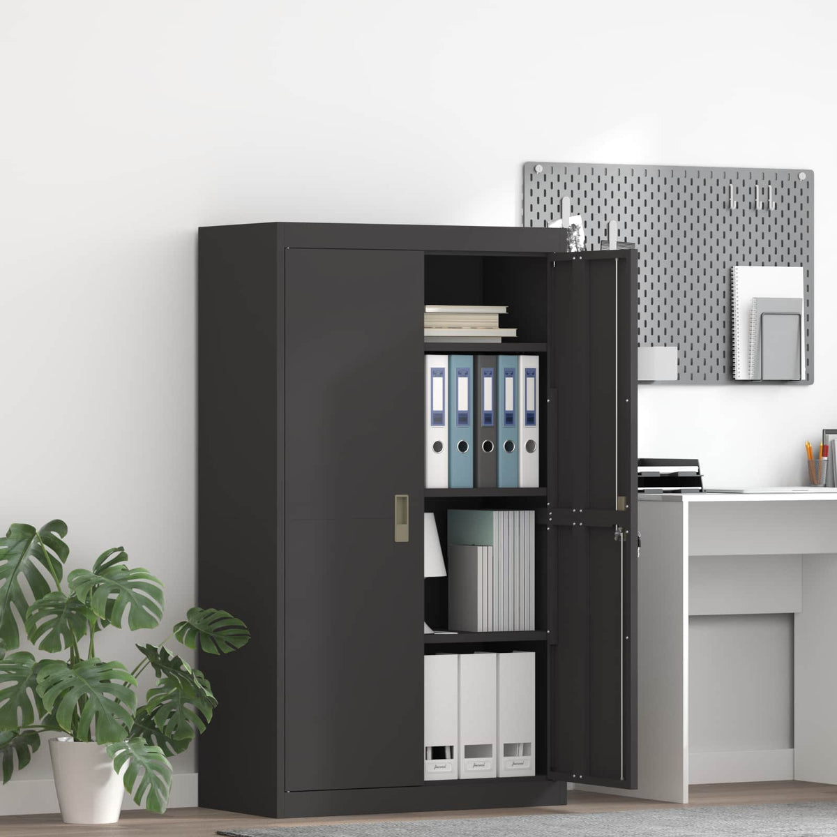 Storage Cabinet Steel Width 80 cm Black 140 cm