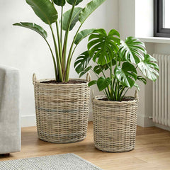 Planter Basket GENDT 2 pcs Natural Kubu Rattan Grey