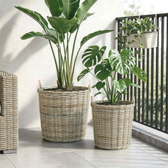 Planter Basket GENDT 2 pcs Natural Kubu Rattan Grey