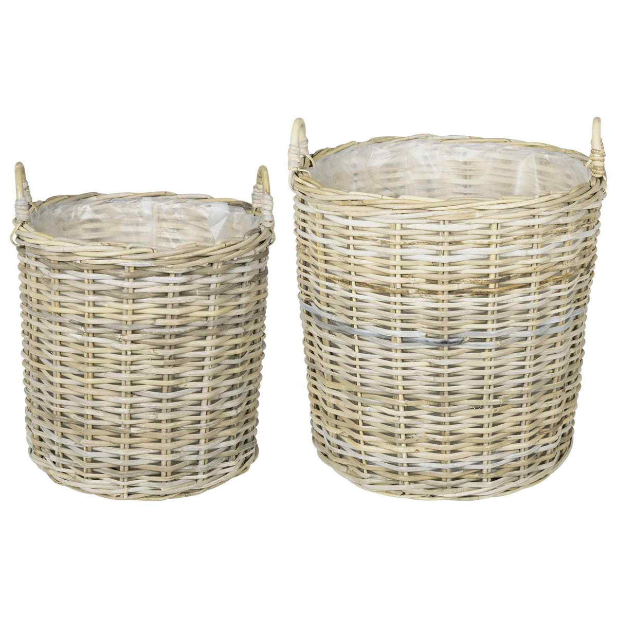 Planter Basket GENDT 2 pcs Natural Kubu Rattan Grey