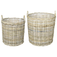 Planter Basket GENDT 2 pcs Natural Kubu Rattan Grey