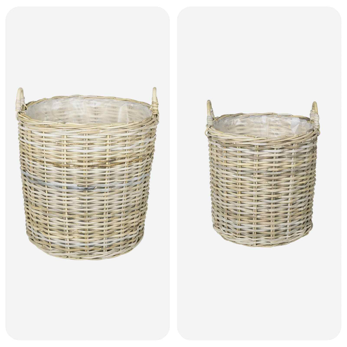 Planter Basket GENDT 2 pcs Natural Kubu Rattan Grey