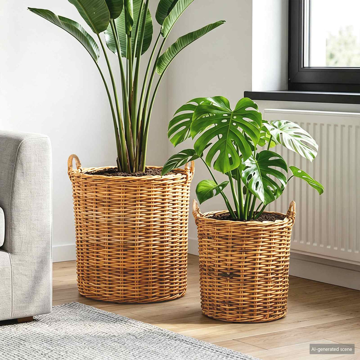 Planter Basket GENDT 2 pcs Natural Kubu Rattan Brown