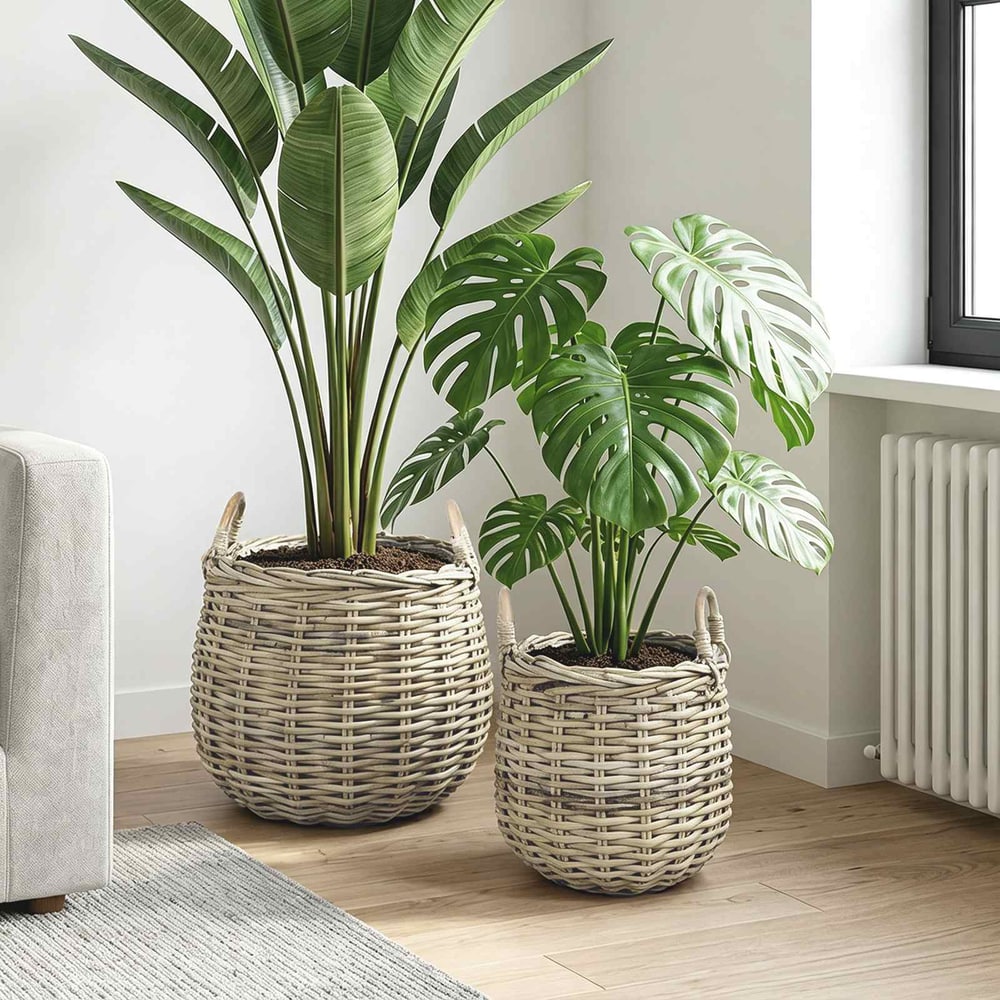 Planter Basket GENDT 2 pcs Natural Kubu Rattan Grey