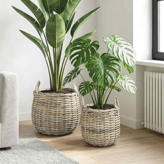 Planter Basket GENDT 2 pcs Natural Kubu Rattan Grey