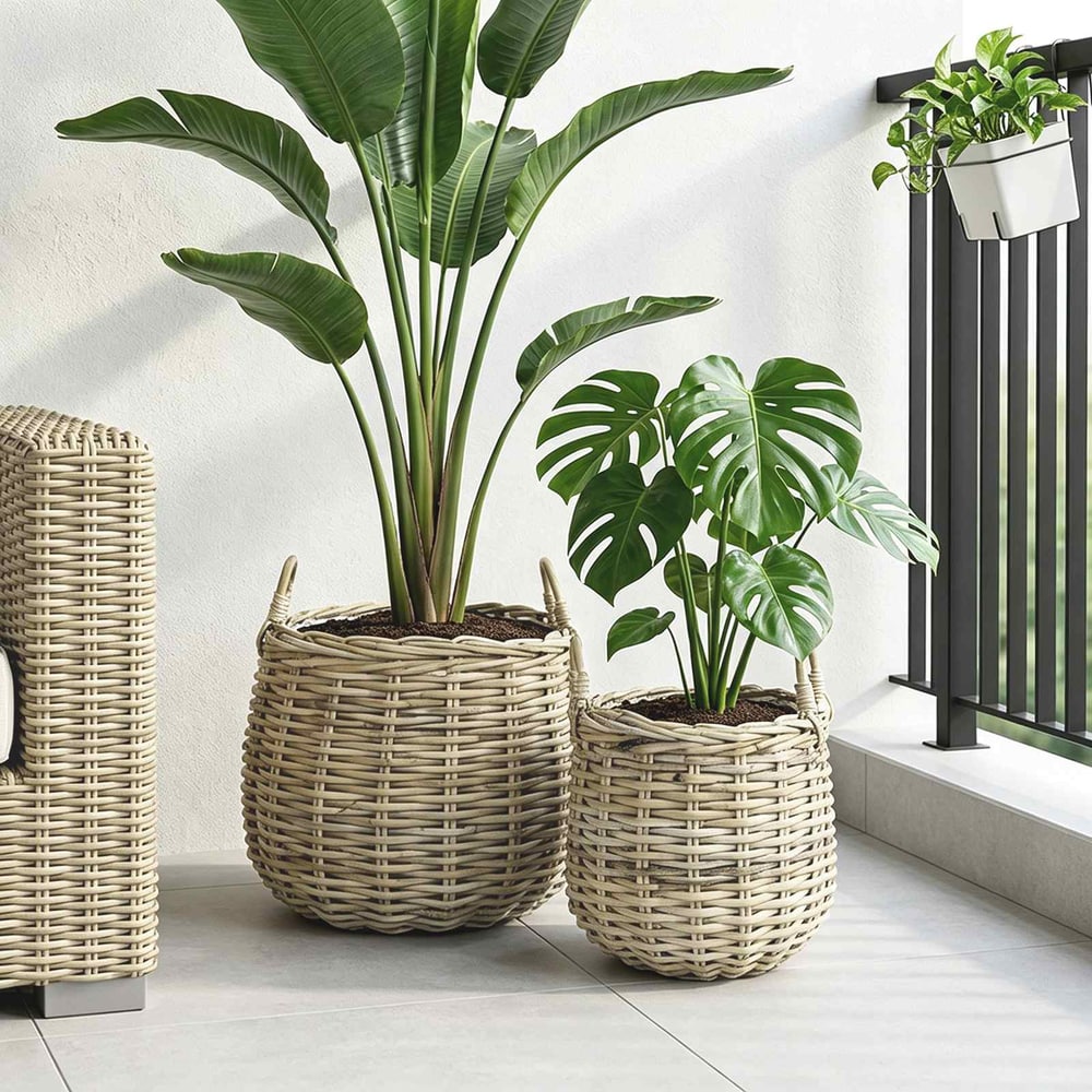 Planter Basket GENDT 2 pcs Natural Kubu Rattan Grey