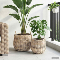 vidaXL Planter Basket GENDT 2 pcs Natural Grey Kubu Rattan 3