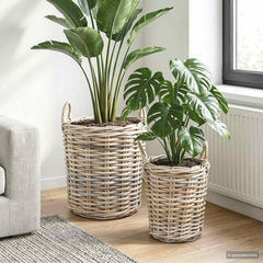 vidaXL Planter Basket GENDT 2 pcs Natural Grey Kubu Rattan 1