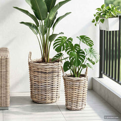 vidaXL Planter Basket GENDT 2 pcs Natural Grey Kubu Rattan 3