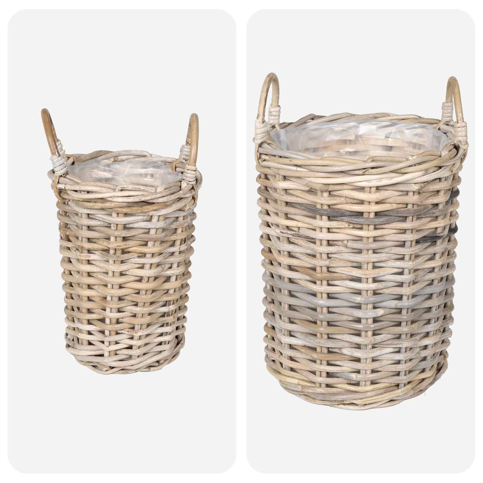 vidaXL Planter Basket GENDT 2 pcs Natural Grey Kubu Rattan 4