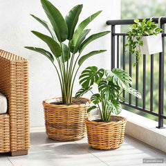 vidaXL Planter Basket GENDT 2 pcs Natural Brown Kubu Rattan 3