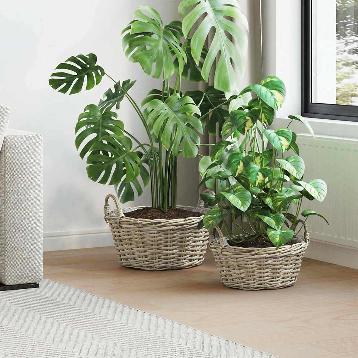 Planter Basket GENDT 2 pcs Natural Kubu Rattan Grey