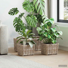 vidaXL Planter Basket GENDT 3 pcs Natural Grey Kubu Rattan 1