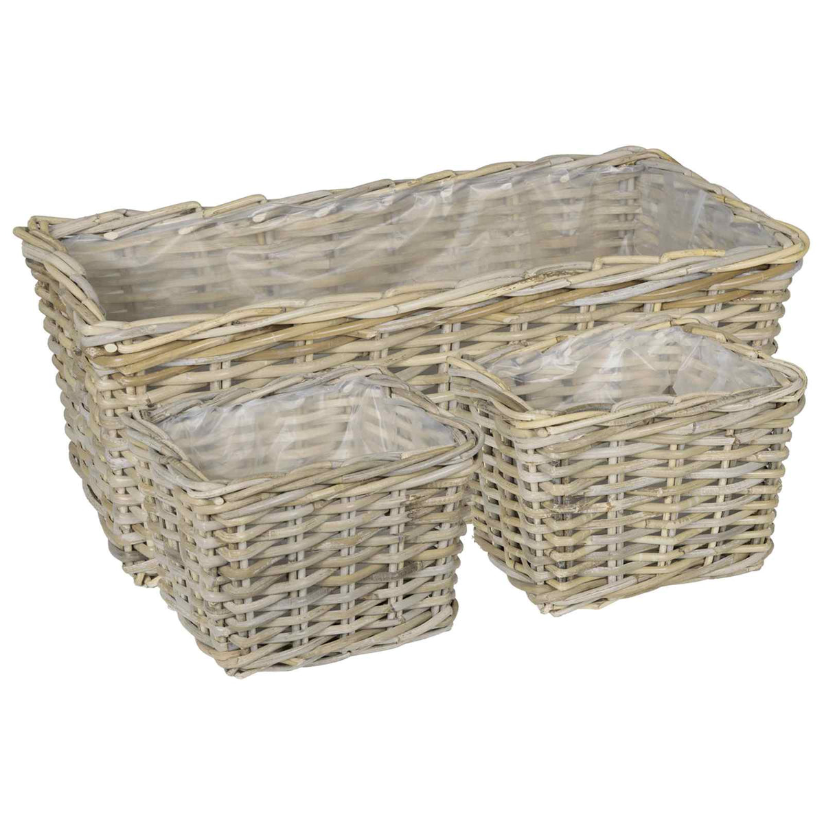Planter Basket GENDT 3 pcs Natural Kubu Rattan Grey