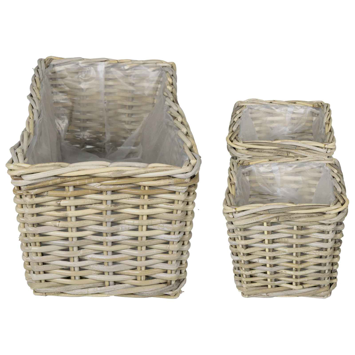 Planter Basket GENDT 3 pcs Natural Kubu Rattan Grey
