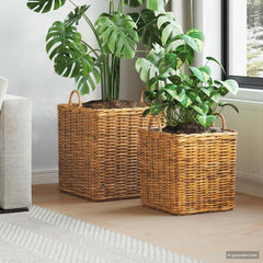 Planter Basket GENDT 2 pcs Natural Kubu Rattan Brown
