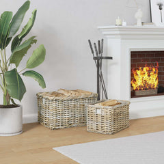 Firewood Basket GENDT 2 pcs Natural Kubu Rattan Grey