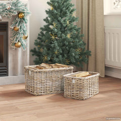 vidaXL Firewood Basket GENDT 2 pcs Natural Grey Kubu Rattan 3