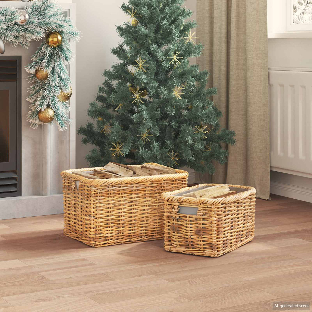 Firewood Basket GENDT 2 pcs Natural Kubu Rattan Brown