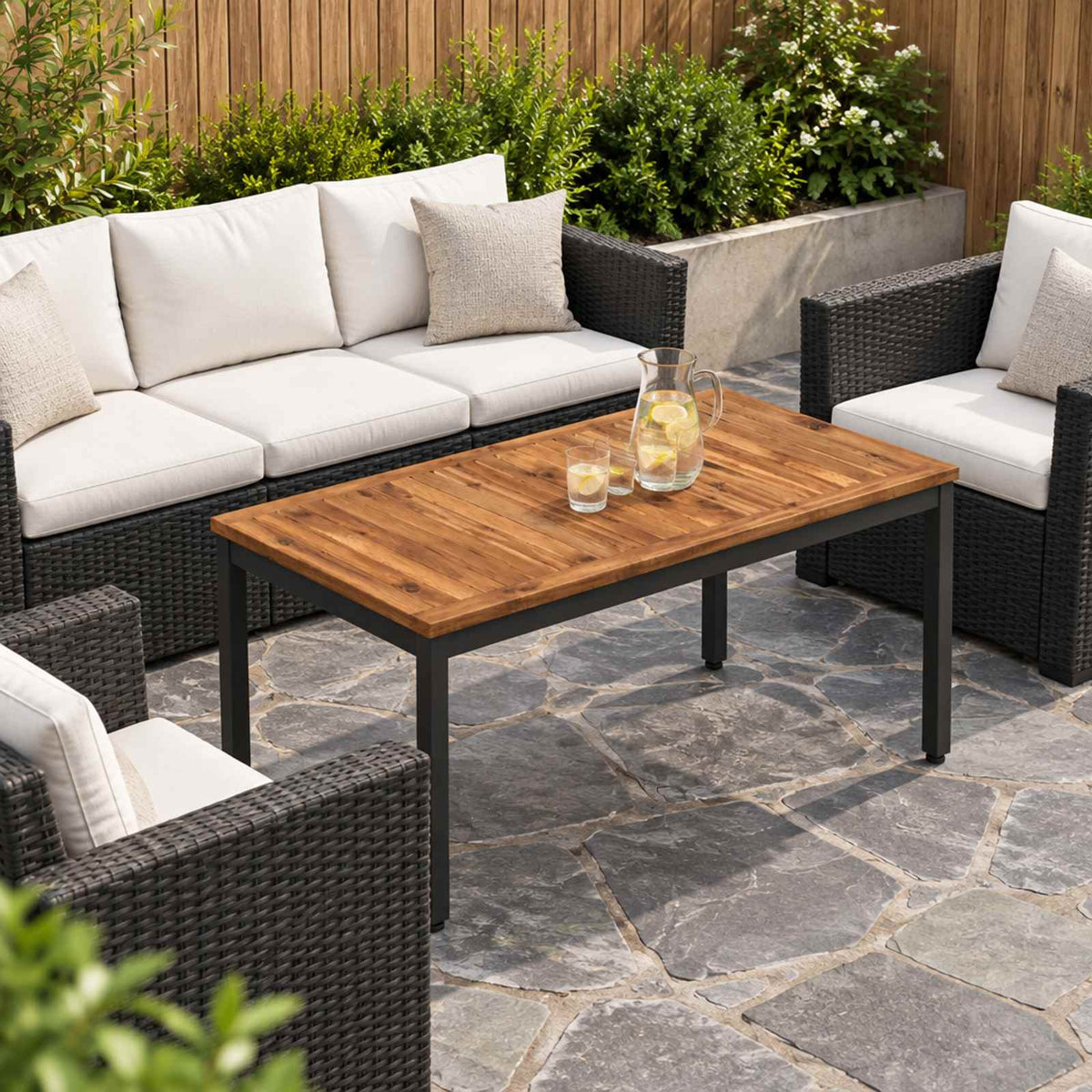 Coffee Table NAARDEN Natural and black 50 cm 100.5 cm