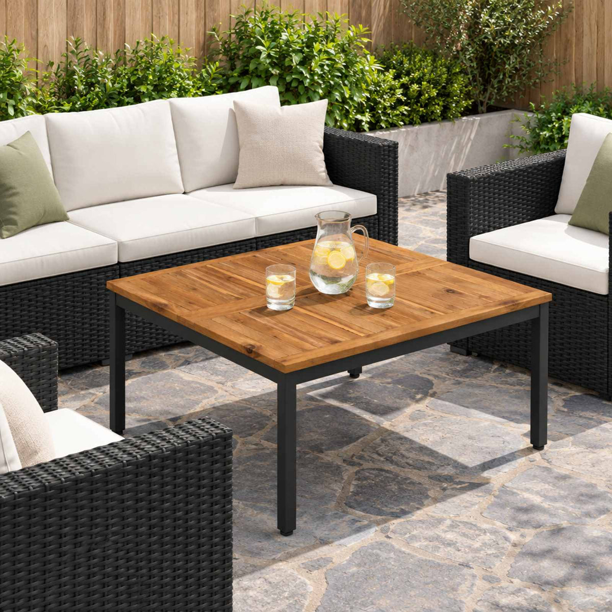 Coffee Table NAARDEN Natural and black 80 cm 80.5 cm