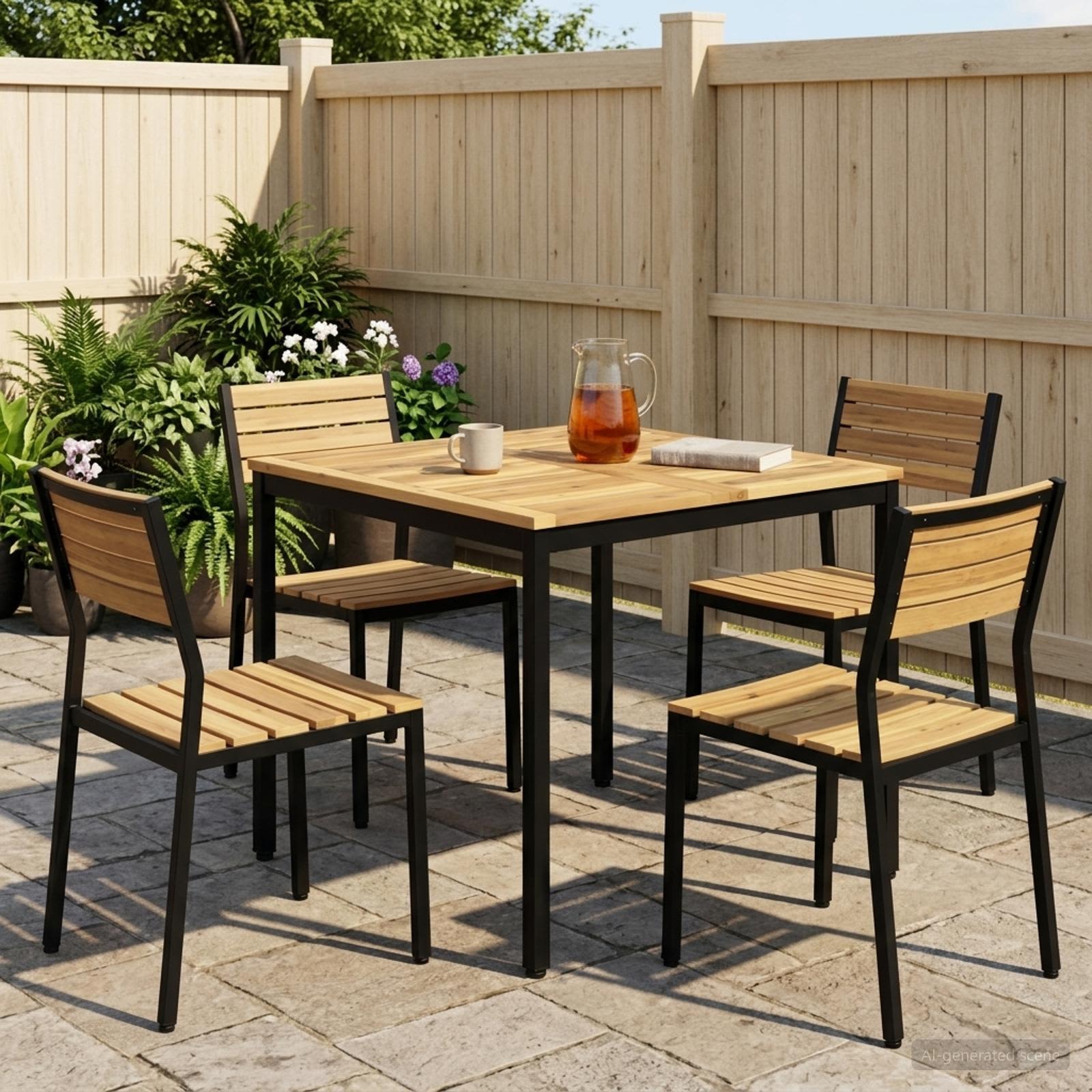 vidaXL Garden Dinner Table White and Black 80 x 80.5 x 75 cm 1