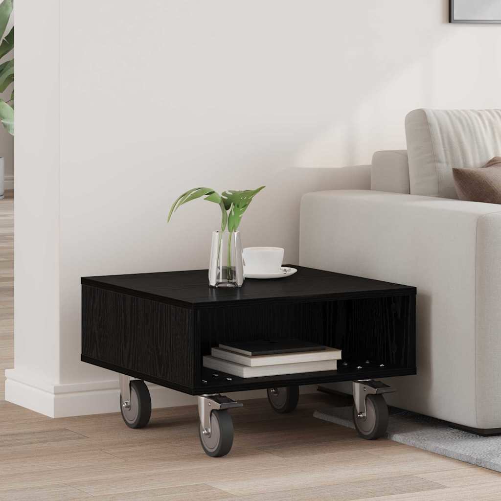 vidaXL Side Table with Wheels Black Oak 50.5 x 50 x 30 cm 1