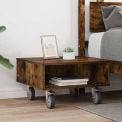 vidaXL Side Table with Wheels Smoked Oak 50.5 x 50 x 30 cm 4