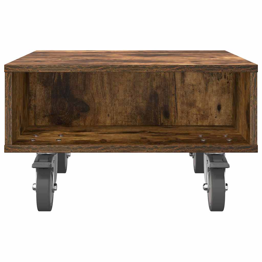 vidaXL Side Table with Wheels Smoked Oak 50.5 x 50 x 30 cm 5