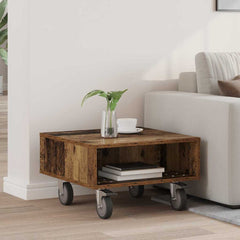 vidaXL Side Table with Wheels Old Wood 50.5 x 50 x 30 cm 1