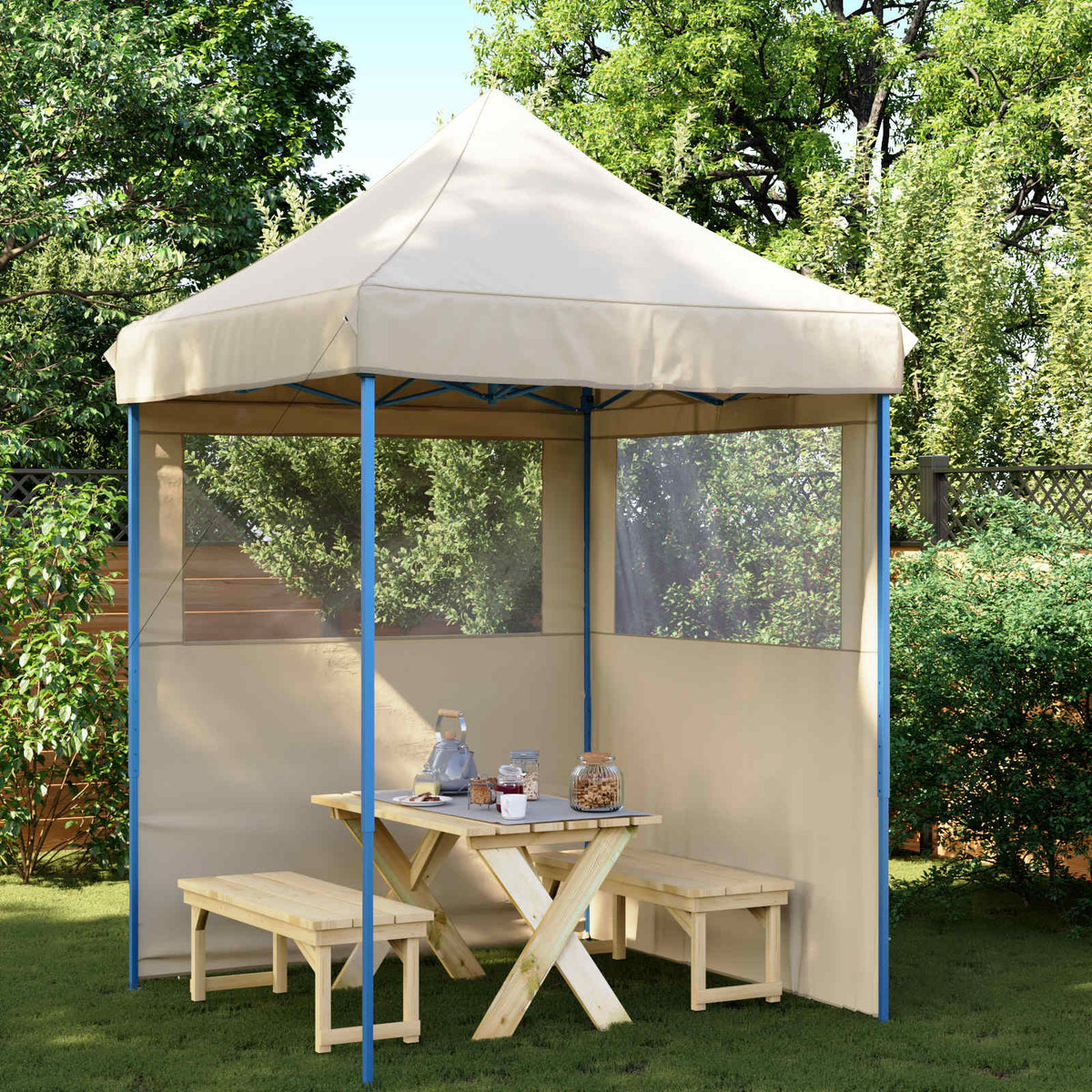Party Tent 200 x 200 x 306 cm Oxford Fabric Yes with 2 Sidewalls Beige