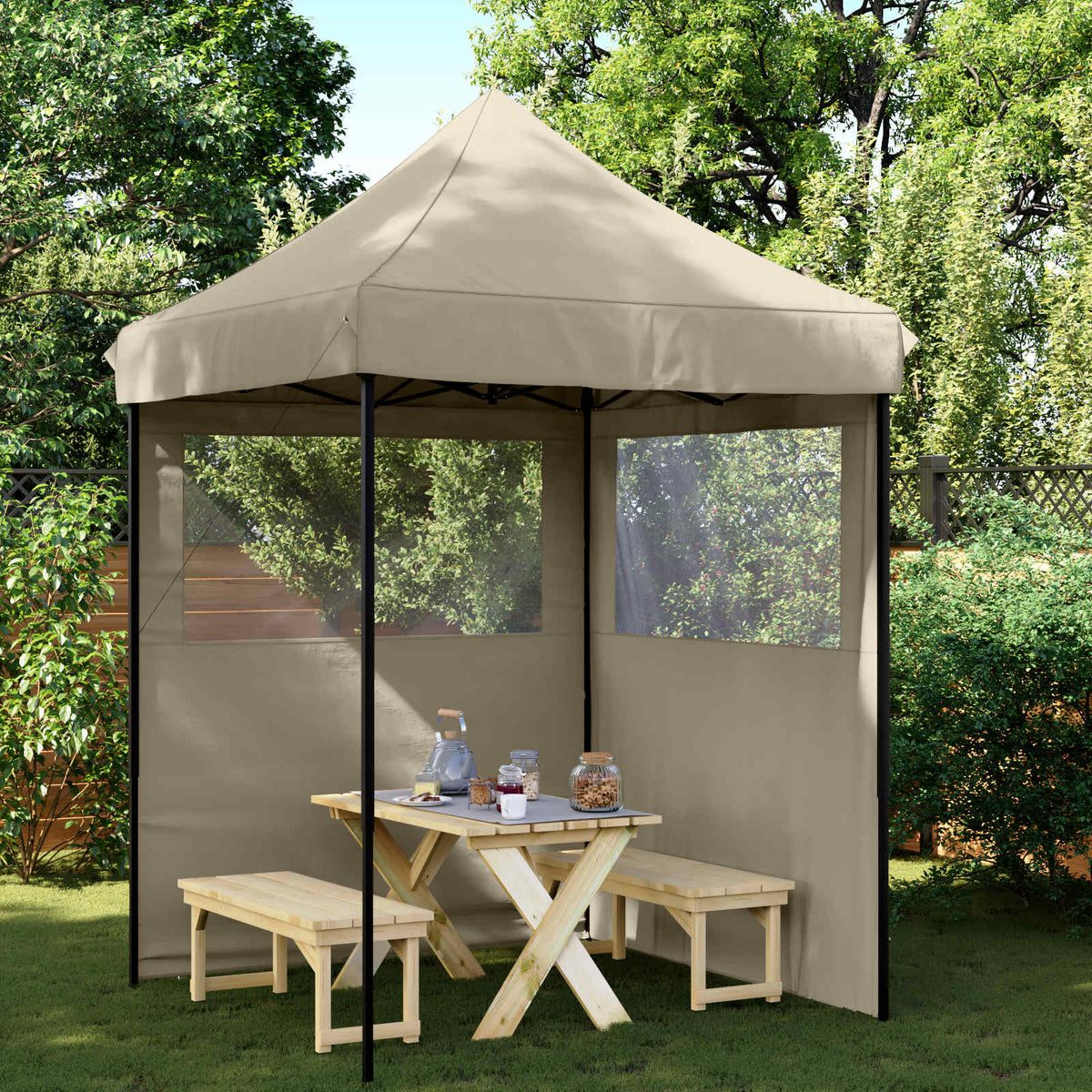 Party Tent 200 x 200 x 306 cm Oxford Fabric Yes with 2 Sidewalls Taupe