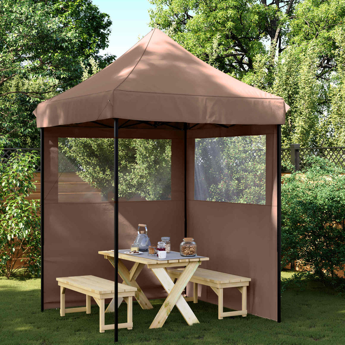 Party Tent 200 x 200 x 306 cm Oxford Fabric Yes with 2 Sidewalls Brown