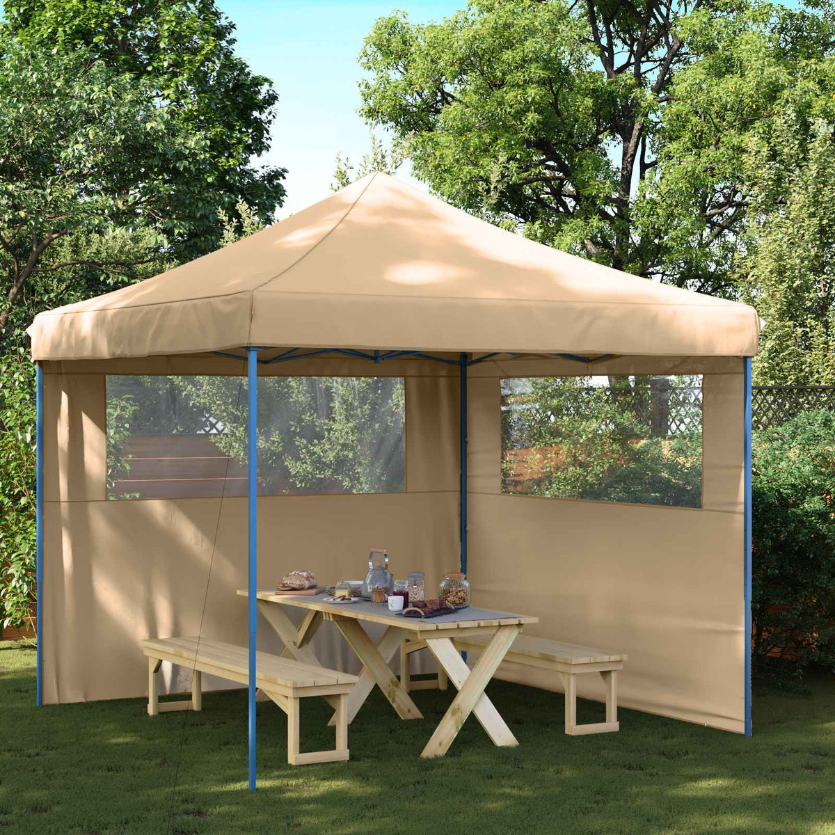 Party Tent 292 x 292 x 315 cm Oxford Fabric Yes with 2 Sidewalls Beige