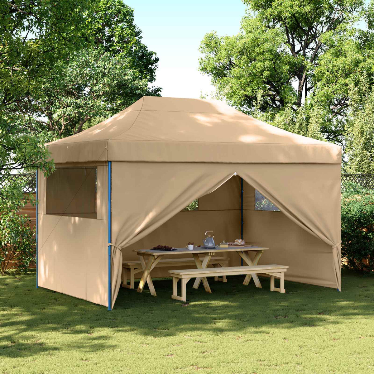 Party Tent 279 x 410 x 315 cm Oxford Fabric Yes with 4 Sidewalls Beige