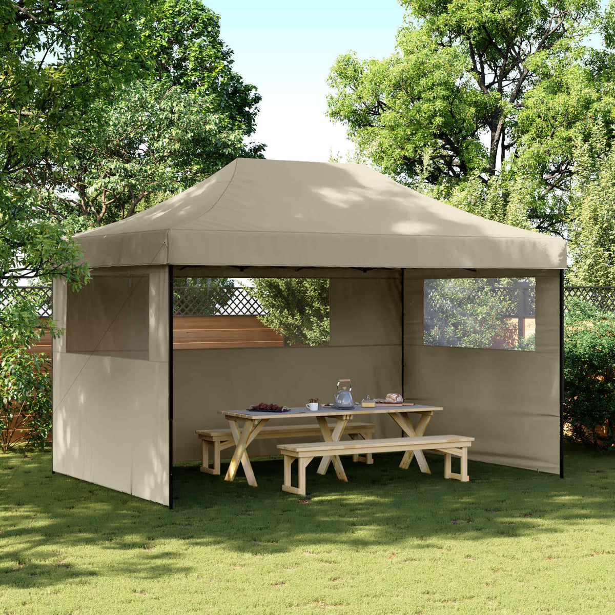 Party Tent 292 x 440 x 315 cm Oxford Fabric Yes with 2 Sidewalls Taupe