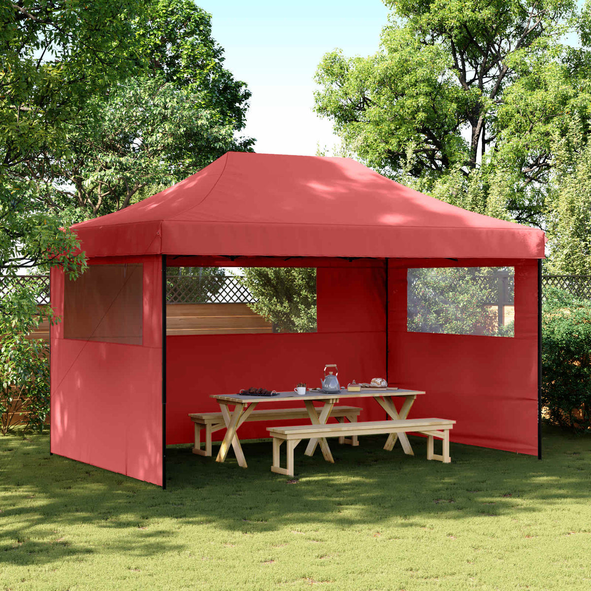Party Tent 292 x 440 x 315 cm Oxford Fabric Yes with 2 Sidewalls Burgundy