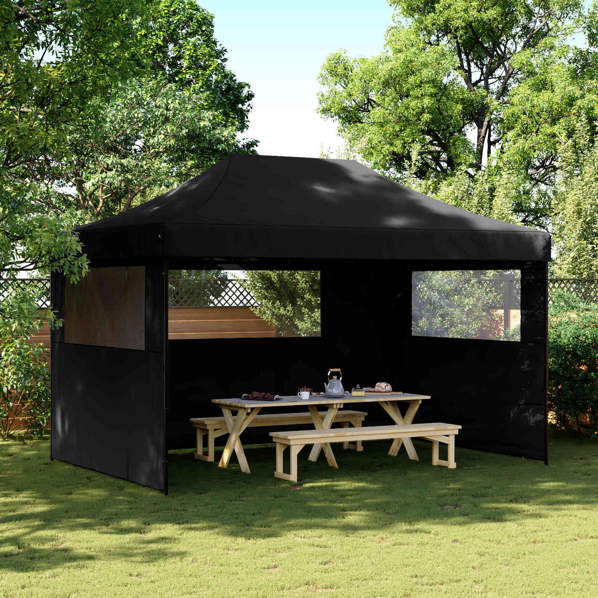 Party Tent 292 x 440 x 315 cm Oxford Fabric Yes with 2 Sidewalls Black