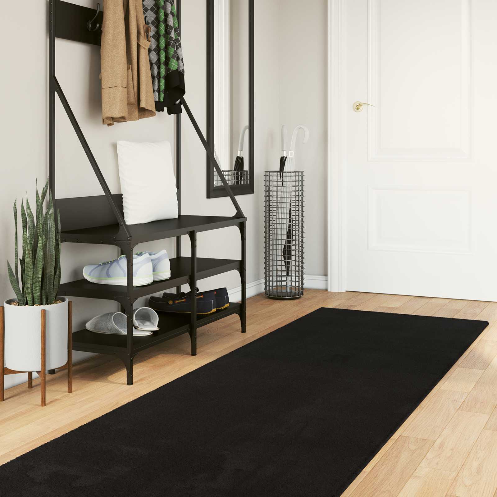 vidaXL Medium Pile Soft and Washable Rug HUARTE Black 300 x 80 cm 1