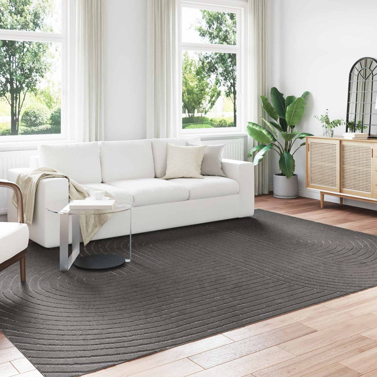 vidaXL Indoor and Outdoor Rug PALMERAS Zen Sand Anthracite