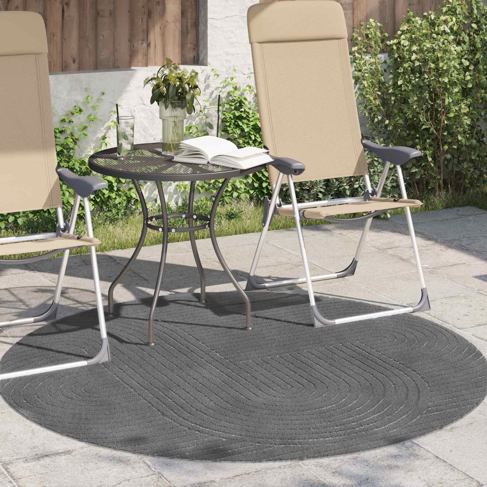 vidaXL Indoor and Outdoor Rug PALMERAS Anthracite Ø 160 CM Polyester 3