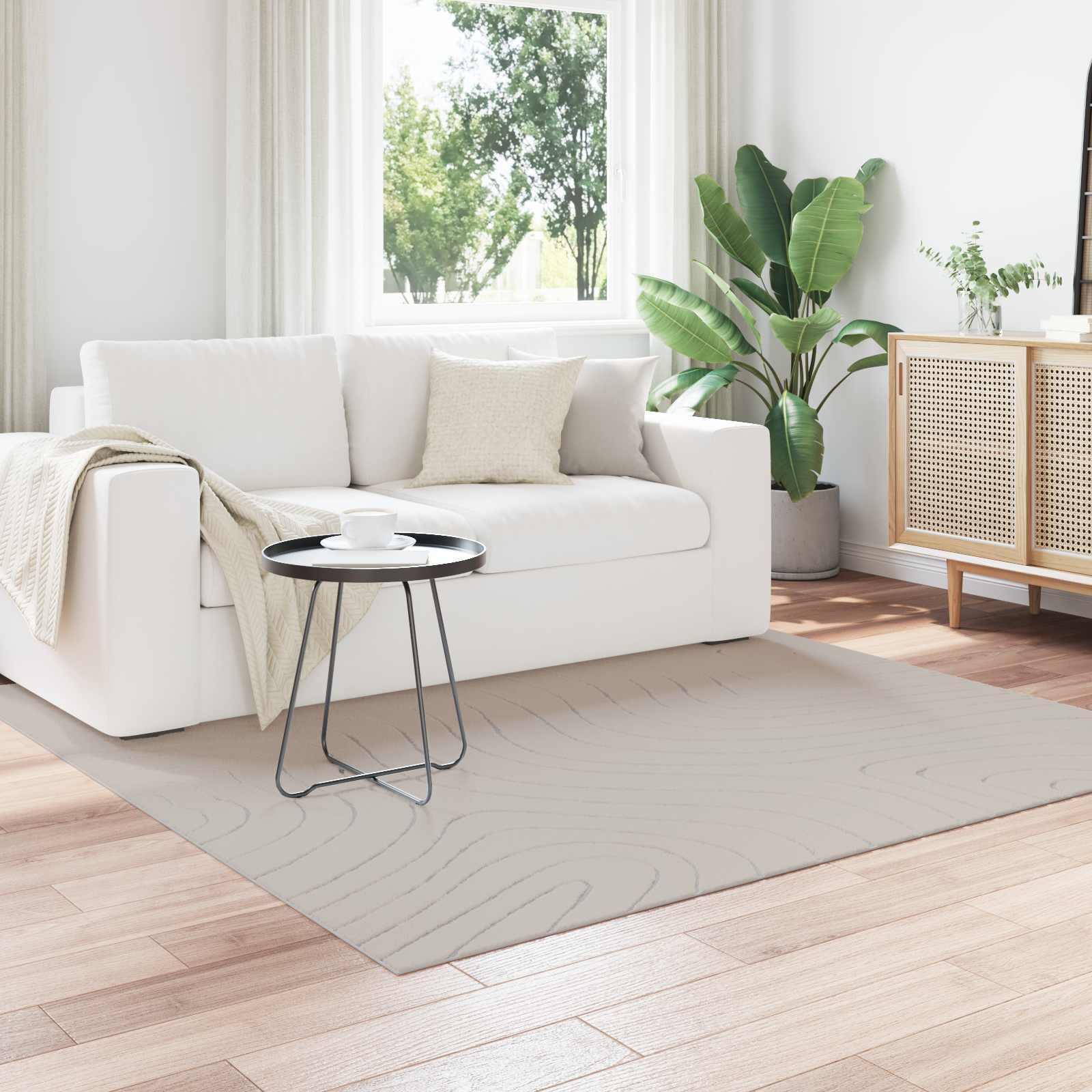 vidaXL Indoor and Outdoor Rug PALMERAS Cream 120 x 120 cm Polyester 1